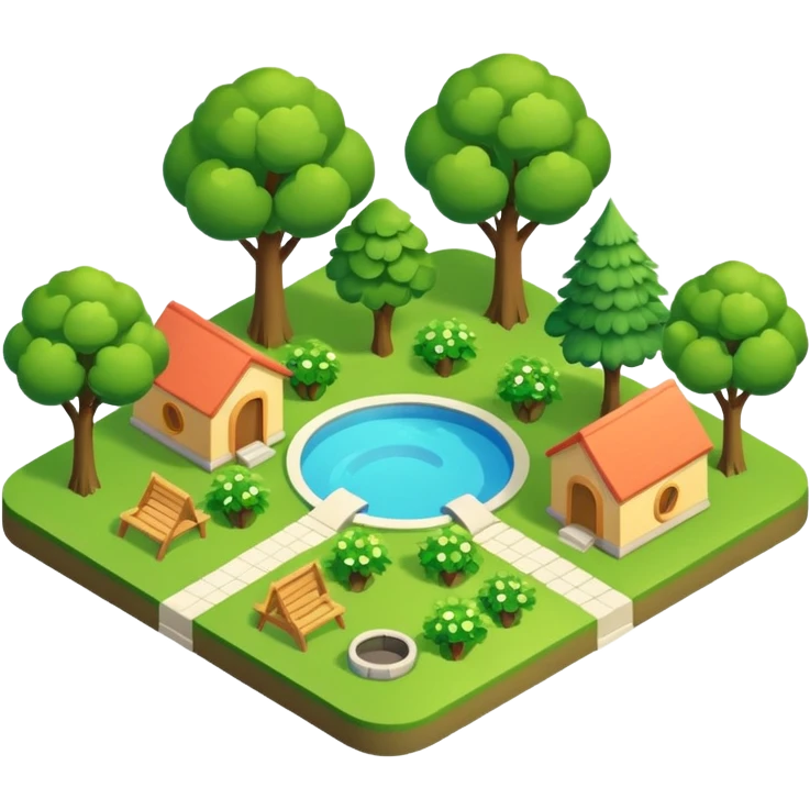 Green vacation park isometric exterior emoji