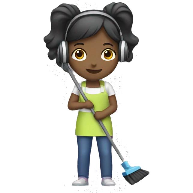 Girl cleaning with headphones on emoji