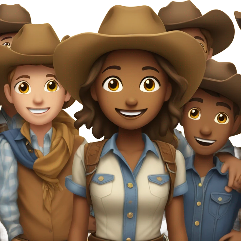 smiling girl with boys as cowboys  emoji