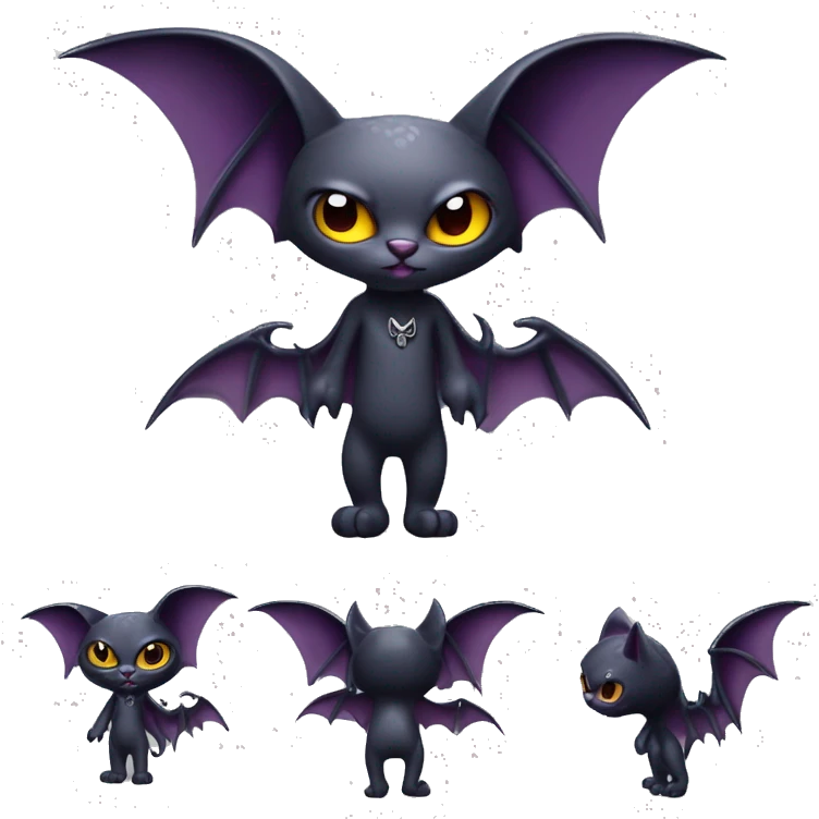 Cute edgy cool realistic vampiric dark eldritch fantasy cat-vernid-Fakémon-Digimon with bat-wings as ears full body emoji