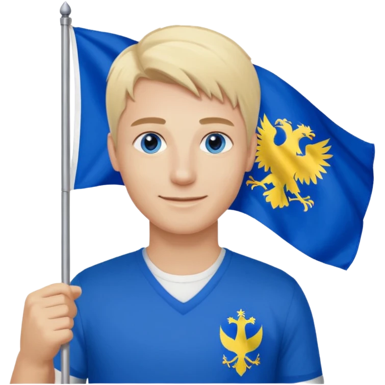 Create a man with bosnia flagg in his hand with blue eyes blond here with agatha emoji
