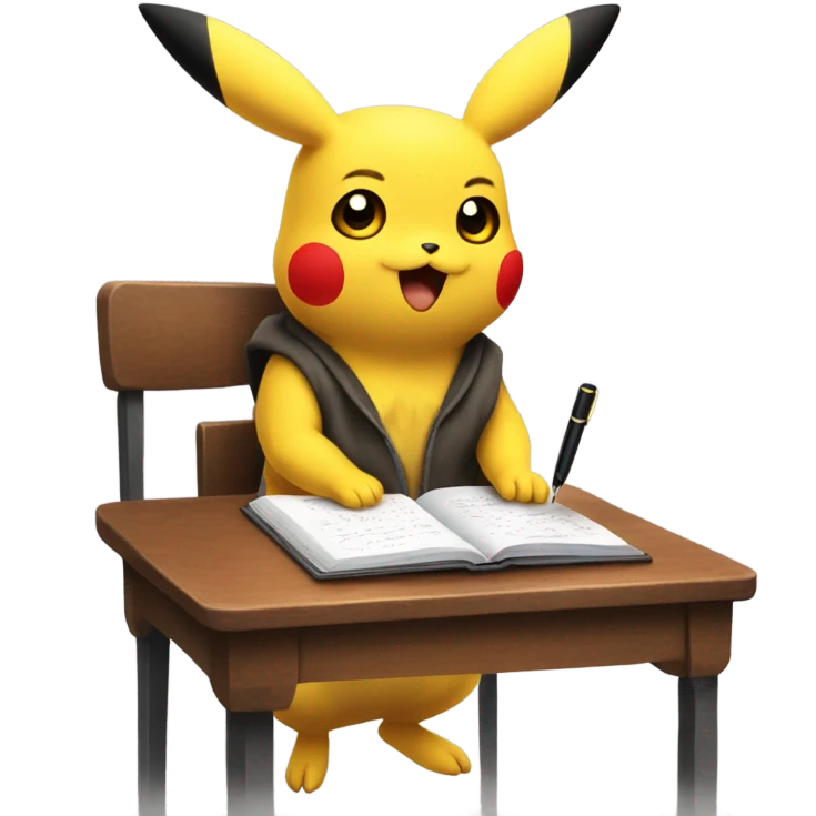 Pikachu writing journal saying "Pillock!" emoji