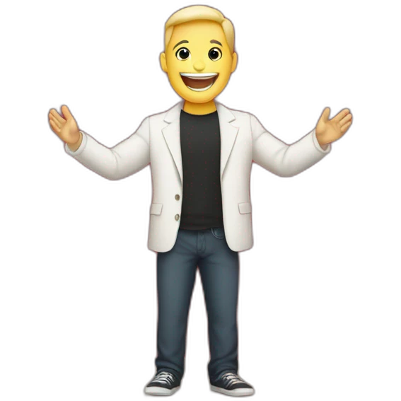 white light skin man person standing in a theater with red curtains standing on elevated stage holding a microphone smiling with light hair emoji