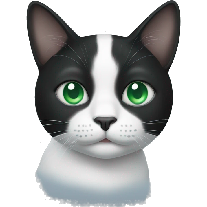 black and white cat with green and blue eyes emoji