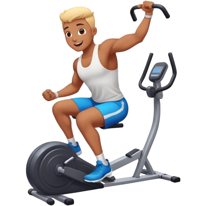 Enthusiastic character exercising with vibrant gym equipment emoji