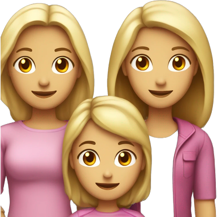 a family with a mom and dad and two children girls, daughters two blondes 14 years old and 10 years old, mom about 32 years old and also blonde with a bob, and dad has brown hair about 40 years old emoji