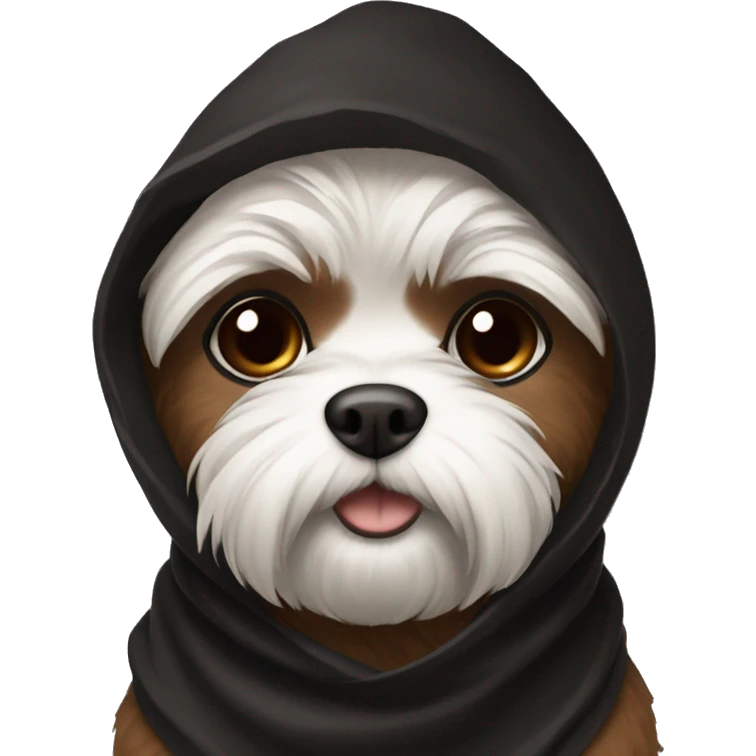 Shitzu wearing black and brown cowl emoji