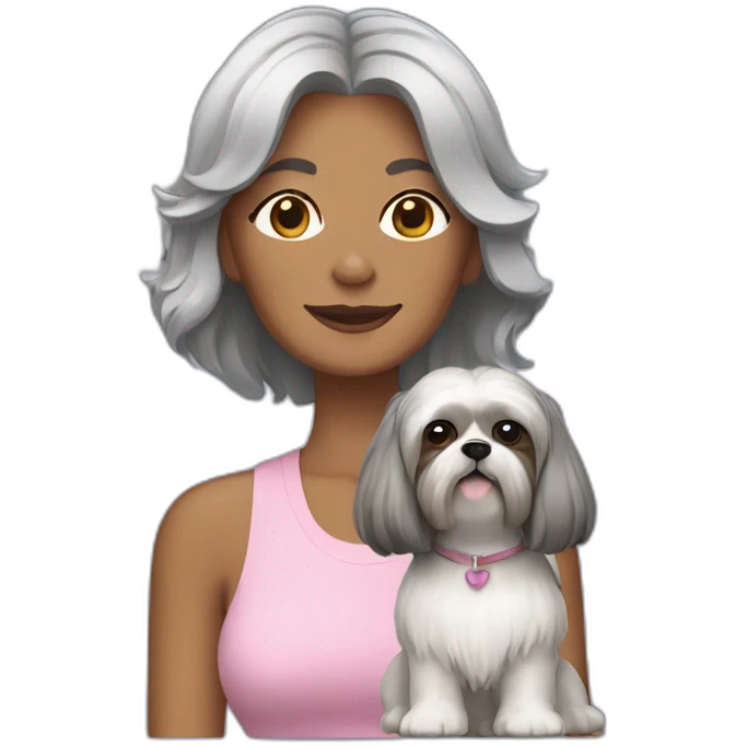 woman with shoulder length grey hair and shih tzu emoji