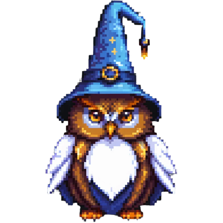 wise owl with a tall wizard hat emoji