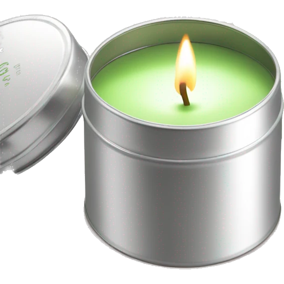 small pretty matcha scented candle in silver tin with label realistic emoji