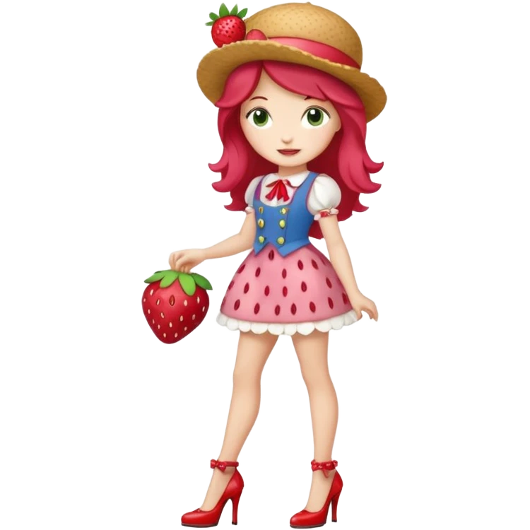 pretty and cute realistic modern day strawberry shortcake full body with high heels emoji emoji