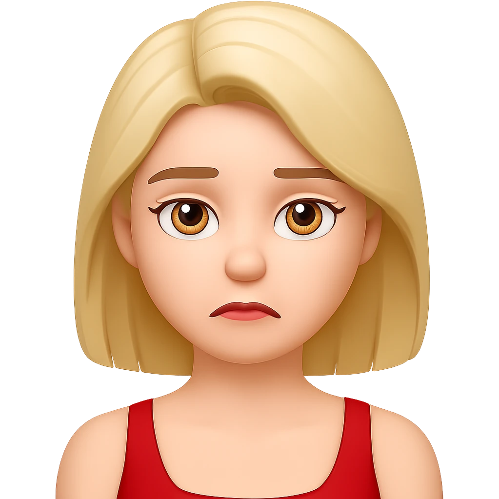 Change her facial expression to so-so, keep the same style as the reference image. emoji