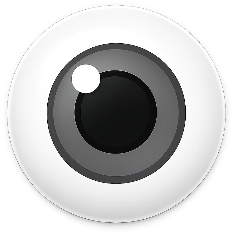 Extract just the eyeball from the provided image and create an emoji with a transparent background. Maintain the black and white theme and glossy look as seen in the original image. Focus on a clean, crisp, and glossy black and white eyeball emoji. emoji