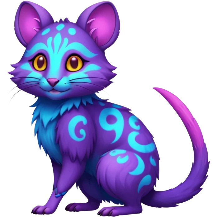 Neon-colored fantasy feline-rodent-marsupial-critter-vernid-fursona animal creature full body with intricate markings  emoji