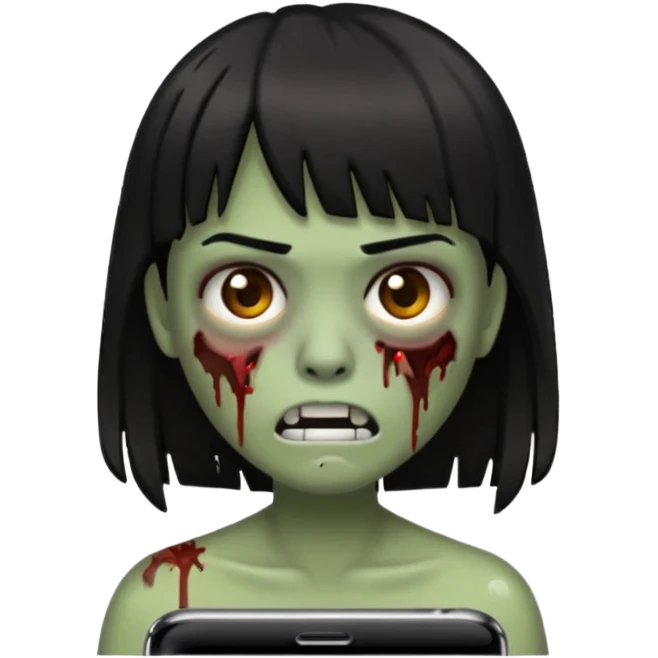 make a zoombie iphone emoji with medium black hair with bangs, piercing in both eyebrow and septum emoji