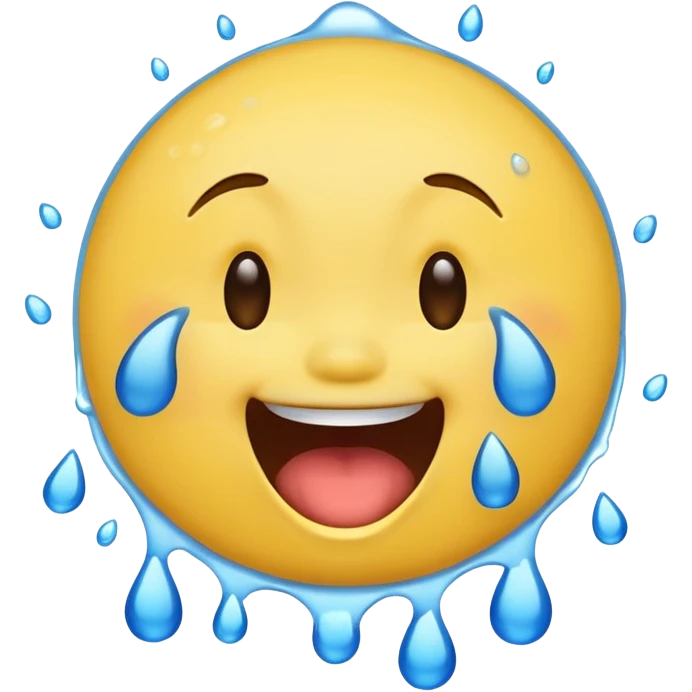 Emoji, yellow round laughing face, open mouth with Splashing blue tears emoji
