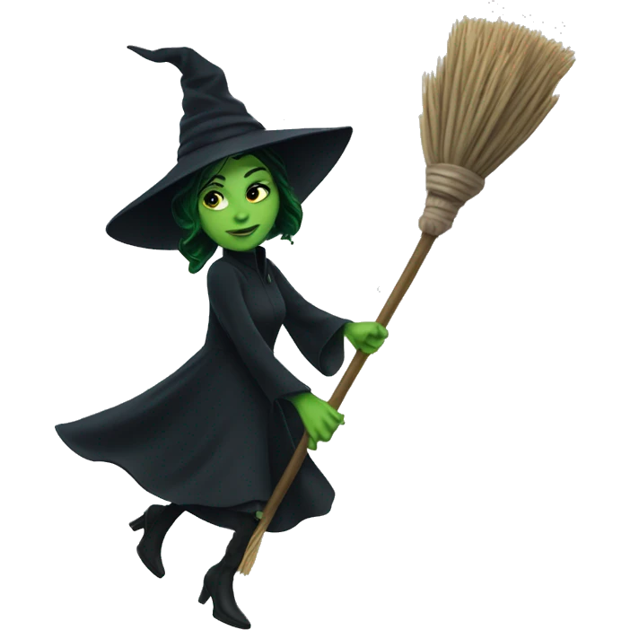 Elphaba flying with broom emoji