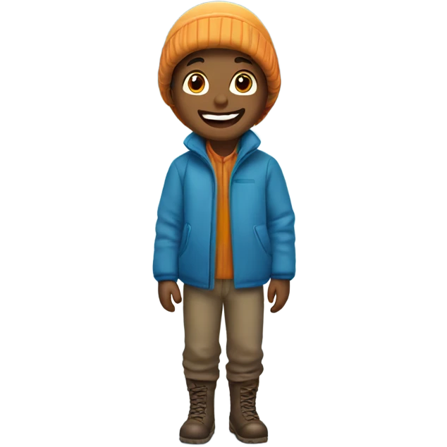 cheerful boy in snowy landscape emoji