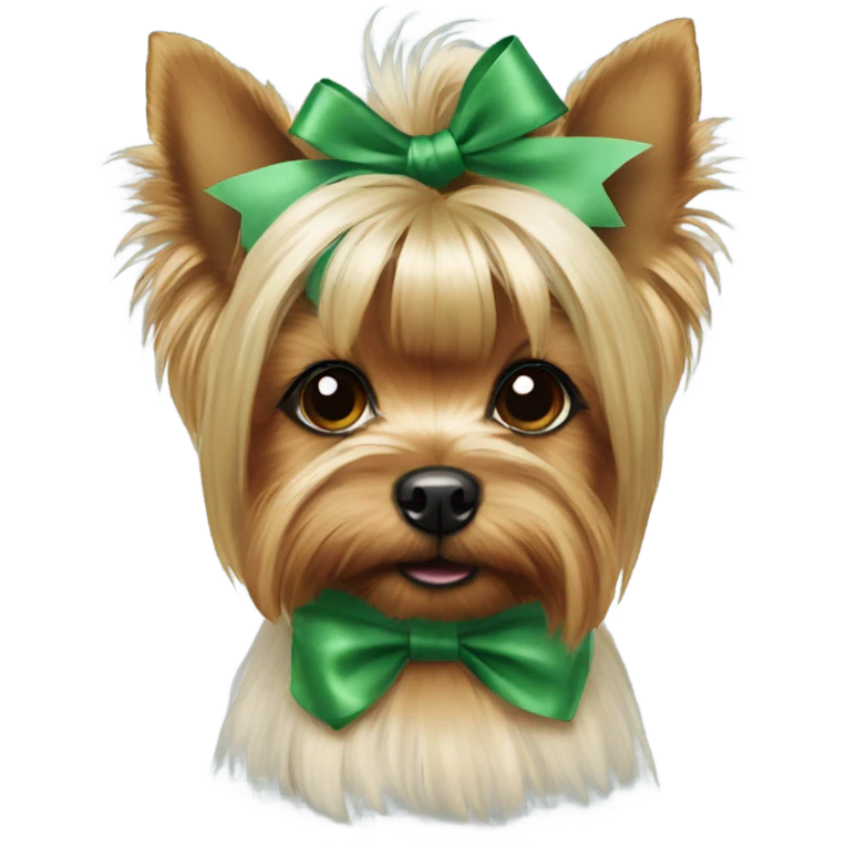 Realistic yorkie with a green bow in her hair emoji