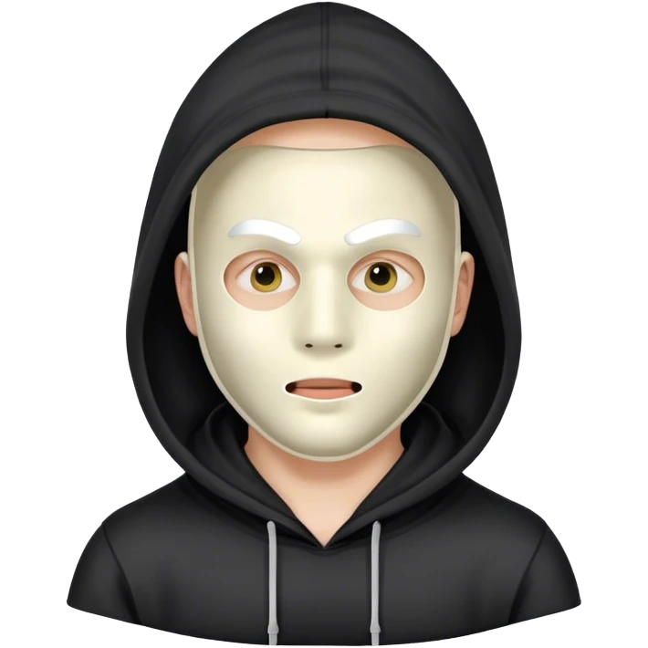man with full face plastic mask and black hoodie emoji