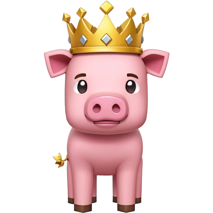 minecraft pig full body pink blocky animal with square head wearing a crown emoji