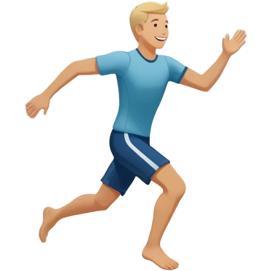 A white man running into the ocean with arms wide open, embracing the waves and the moment. The sun shines warmly, and the water sparkles, symbolizing the joy of creating fun and appreciating life’s simple moments. Their footprints in the sand fade as they fully immerse themselves in the present. emoji