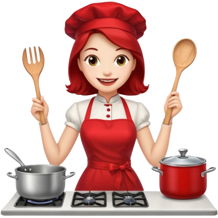 pinup girl in dress and stocking while cooking emoji
