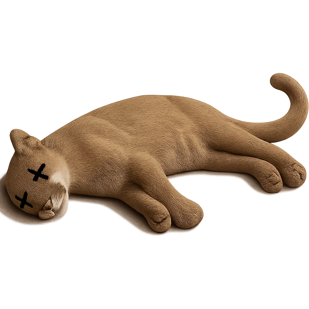 Add cartoon X's over the eyes to indicate the mountain lion is dead, keep the rest realistic, no background. Maintain the realistic style of the mountain lion while adding the cartoon X's over the eyes as a clear dead indicator. emoji