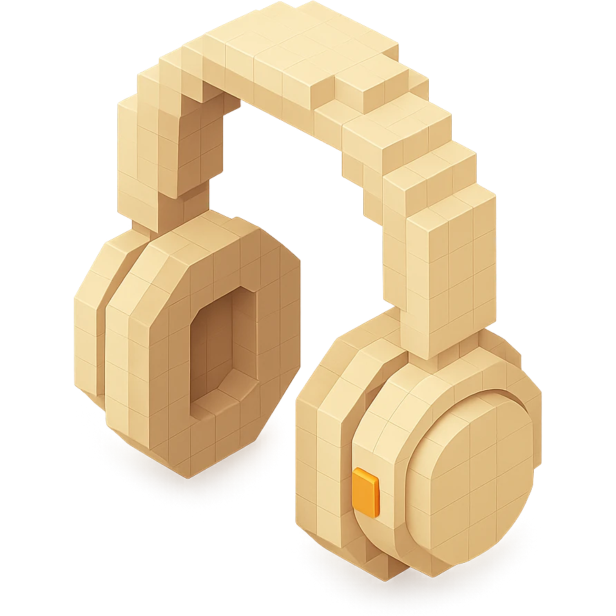 full-size Sony headphones, light beige color, isometric view emoji