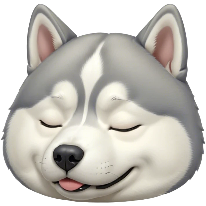 Cinematic Meme-Worthy Chubby Sleeping Siberian Husky Portrait Emoji, Head resting peacefully with a contented smile, featuring a delightfully chubby build and a luxuriously fluffy grey and white coat, eyes shut in a serene nap, Simplified yet hilariously adorable features, highly detailed, glowing with a soft, drowsy light, high shine, relaxed and utterly lovable, stylized with an air of playful laziness, bright and endearing, soft glowing outline, capturing the essence of a comically sleepy companion, so meme-worthy it feels like it could instantly become the next viral sensation of adorable slumber! emoji