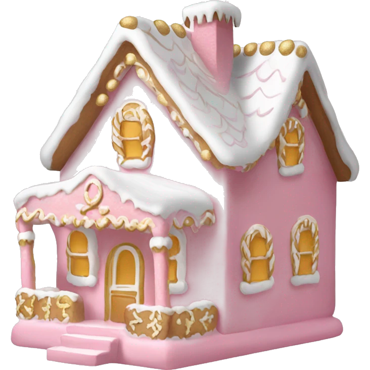 light pink and gold and white gingerbread house emoji