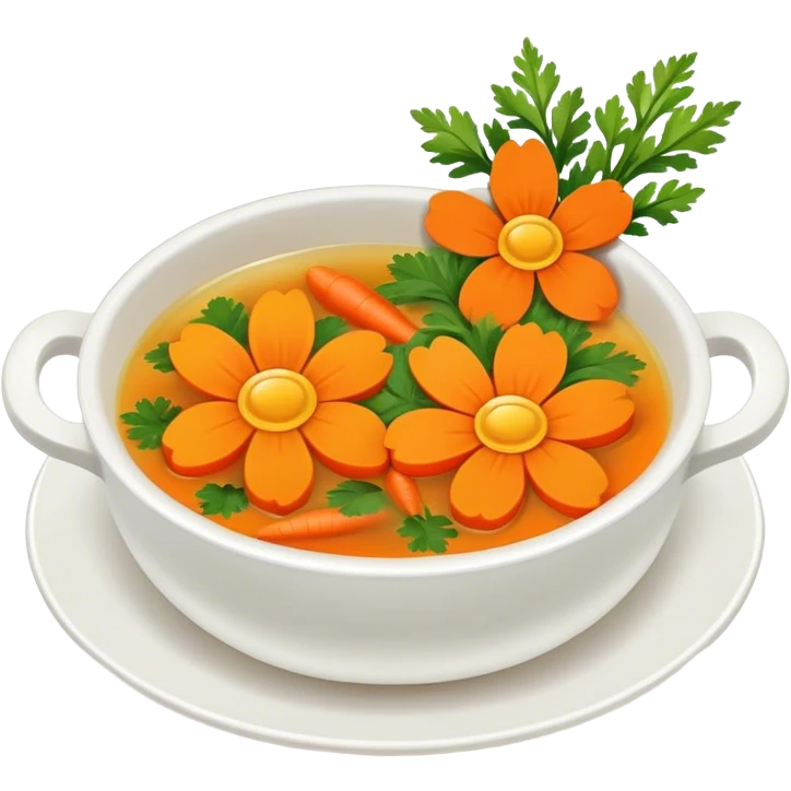 Clear Soup with carrots in shape of orange flowers emoji
