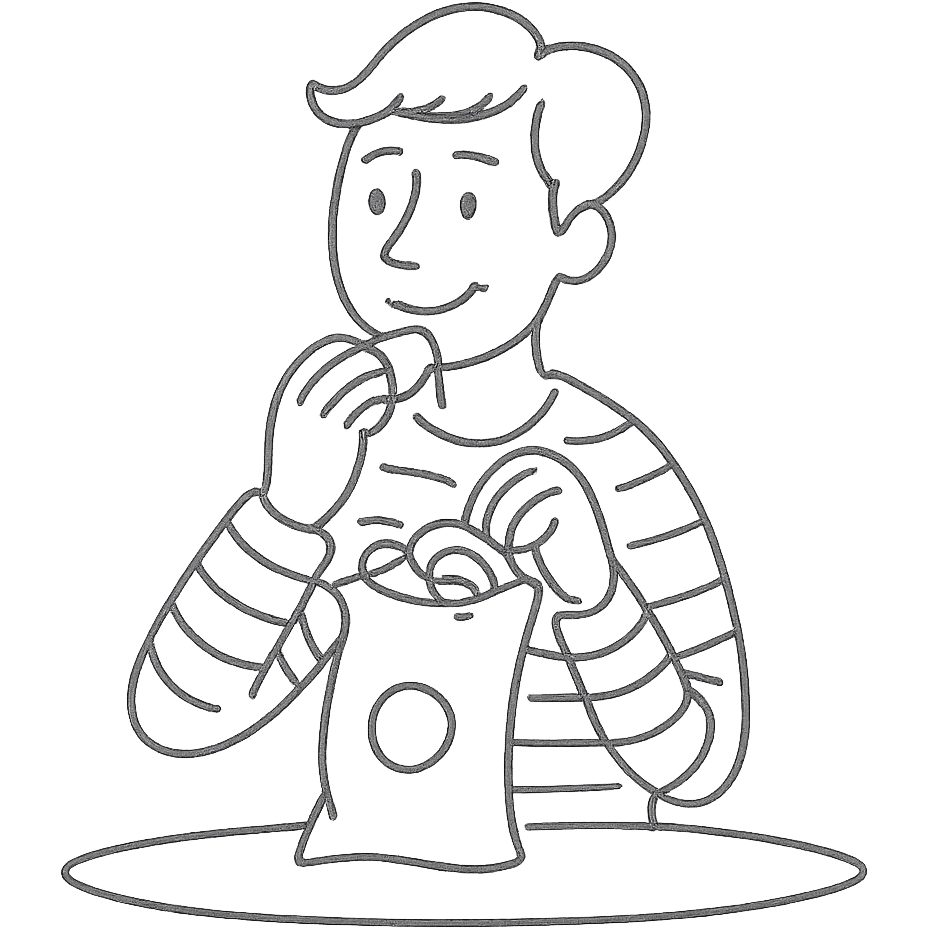 man eating chips, more white, smiling a little emoji
