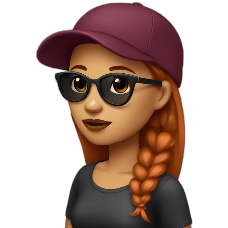 girl with sunglasses, sidecut, bordeaux hair, cap emoji