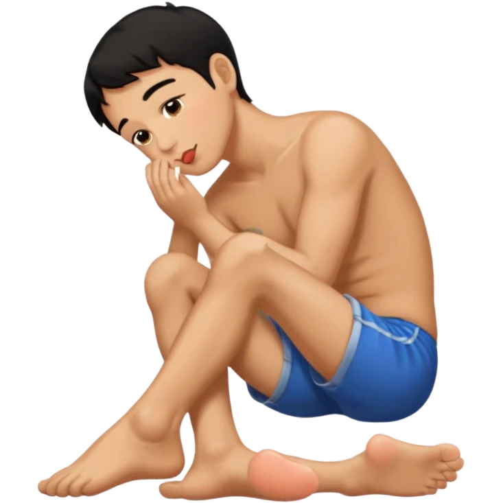 a straight short black hair man kissing a foot emoji