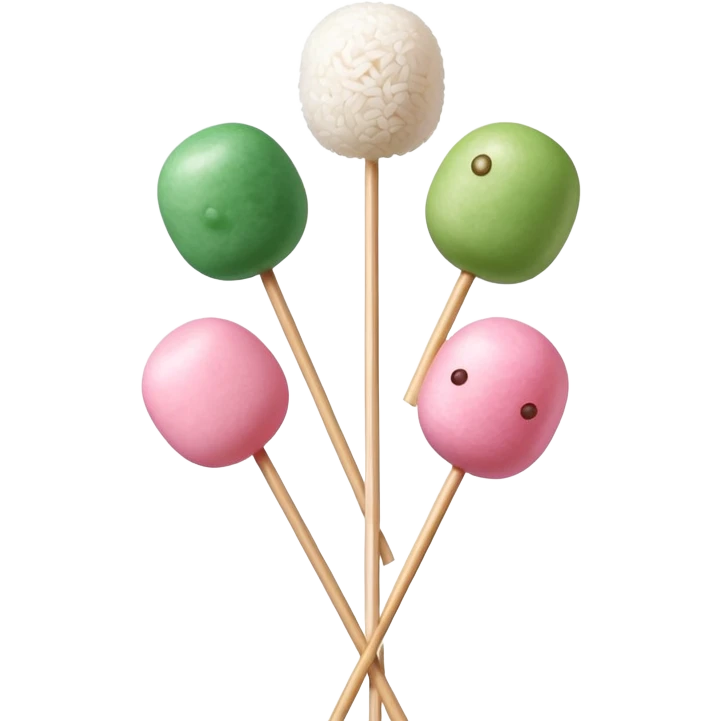 Japanese dango with three colorful rice balls on a stick, traditional hanami dango with pink, white, and green colors emoji