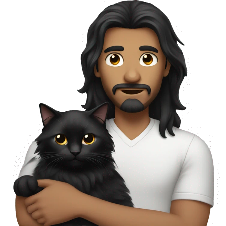 Guy With Long black Hair is holding a black cat emoji