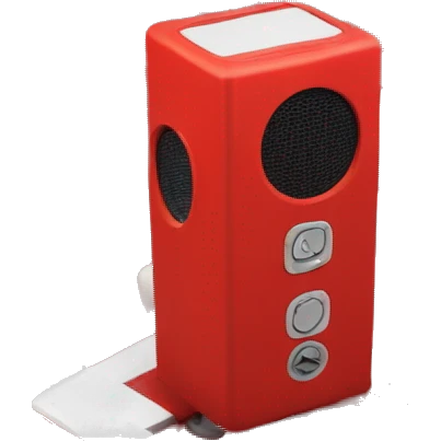 Create an emoji of a rectangular audio box that is in scarlett red and has two microphone inputs on the front emoji
