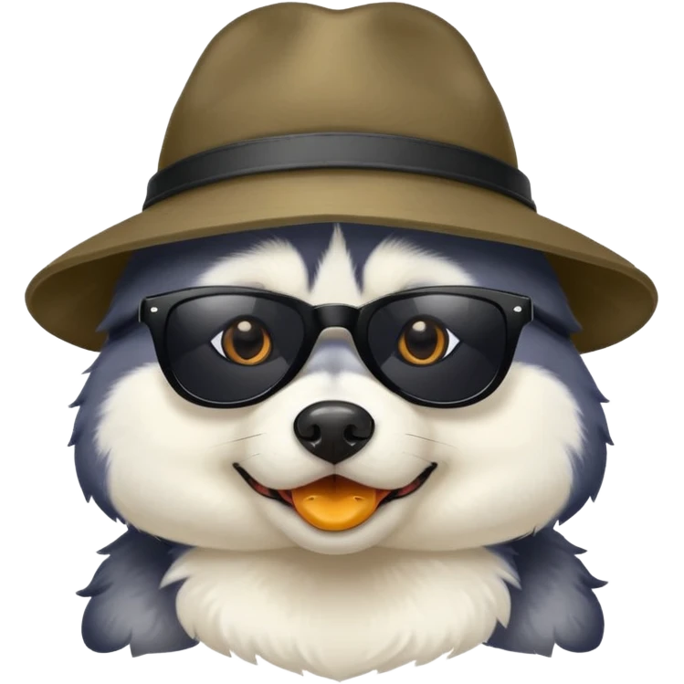 Husky dog wearing black sunglasses and a hat with duck pattern emoji