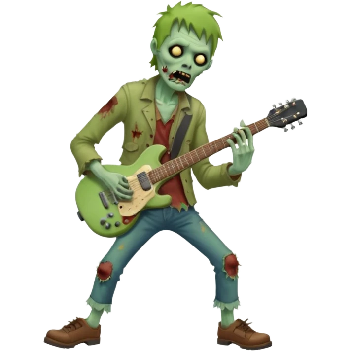 Zombie guitarist – ragged clothes, missing shoe, strumming an old electric guitar. emoji
