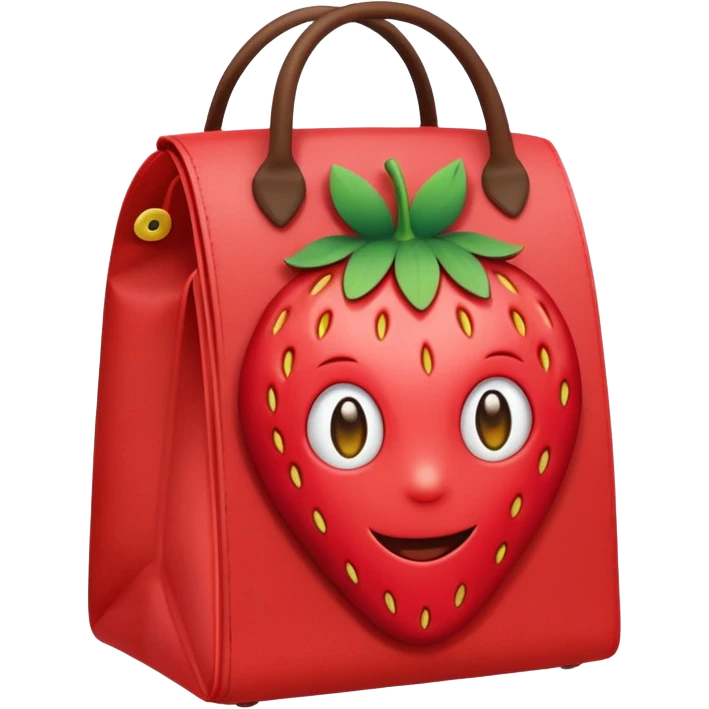 lunch bag with a strawberry sticker, emoji style, bright colors emoji