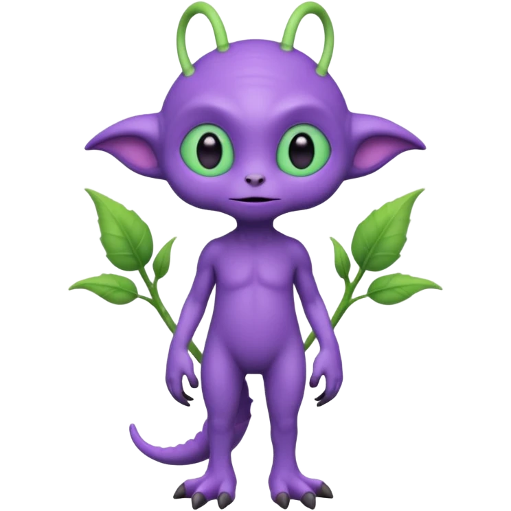 full body cute peacefull alien furry with 2 legs and eye stalks stands upright and looks intelligent ...wears clothing. not green..looks happy and cudly... doesnt have eyes on face, there is a stalk coming from top of head with a single large eye emoji