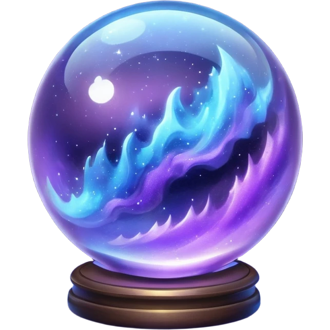 a magical glass sphere filled with flaoted purple and blue dust, glowing, 3d emoji
