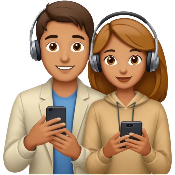 man and woman enjoid music emoji