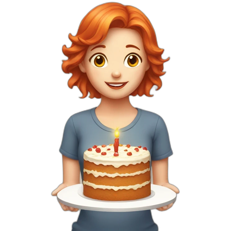 red-haired girl with a cake around the sun emoji