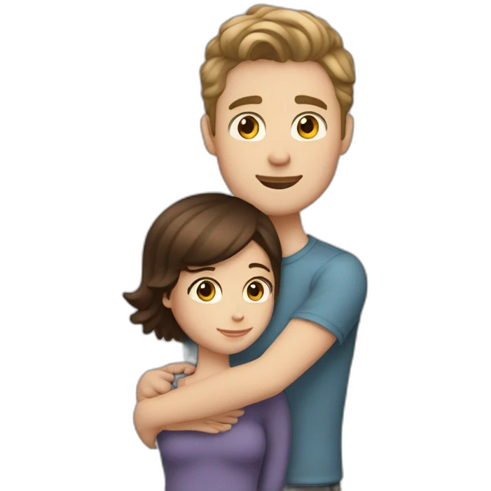 white skin Boyfriend with medium light hair and short dark brown hair girlfriend hugging emoji