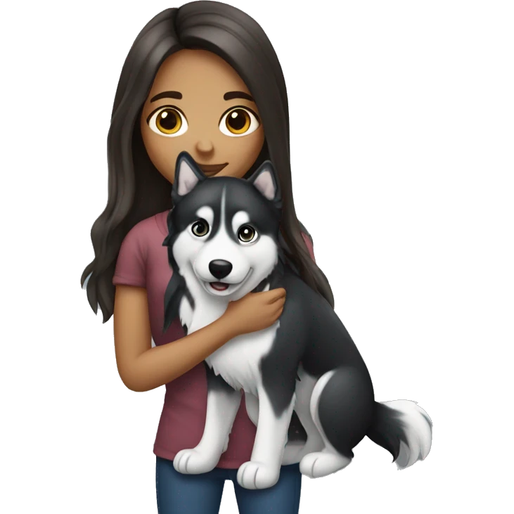 Long haired brunette girl holding husky emoji