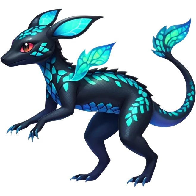 Colorful Neon Exotic Salandit-Aurorus-Umbreon-Fakémon-hybrid-creature (full body)  emoji