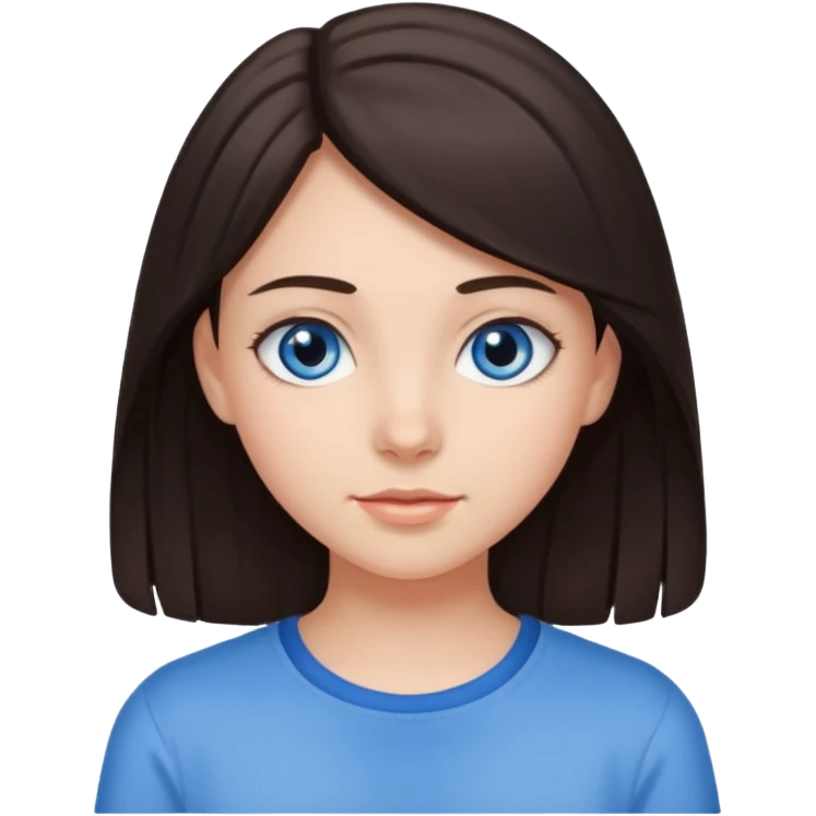 Une fille ado avec les cheveux brun foncé,la peau claire et les yeux bleu grsi emoji