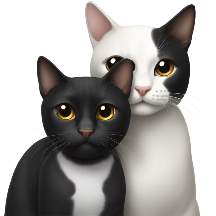 Gato negro y gato blanco abrazándose  emoji